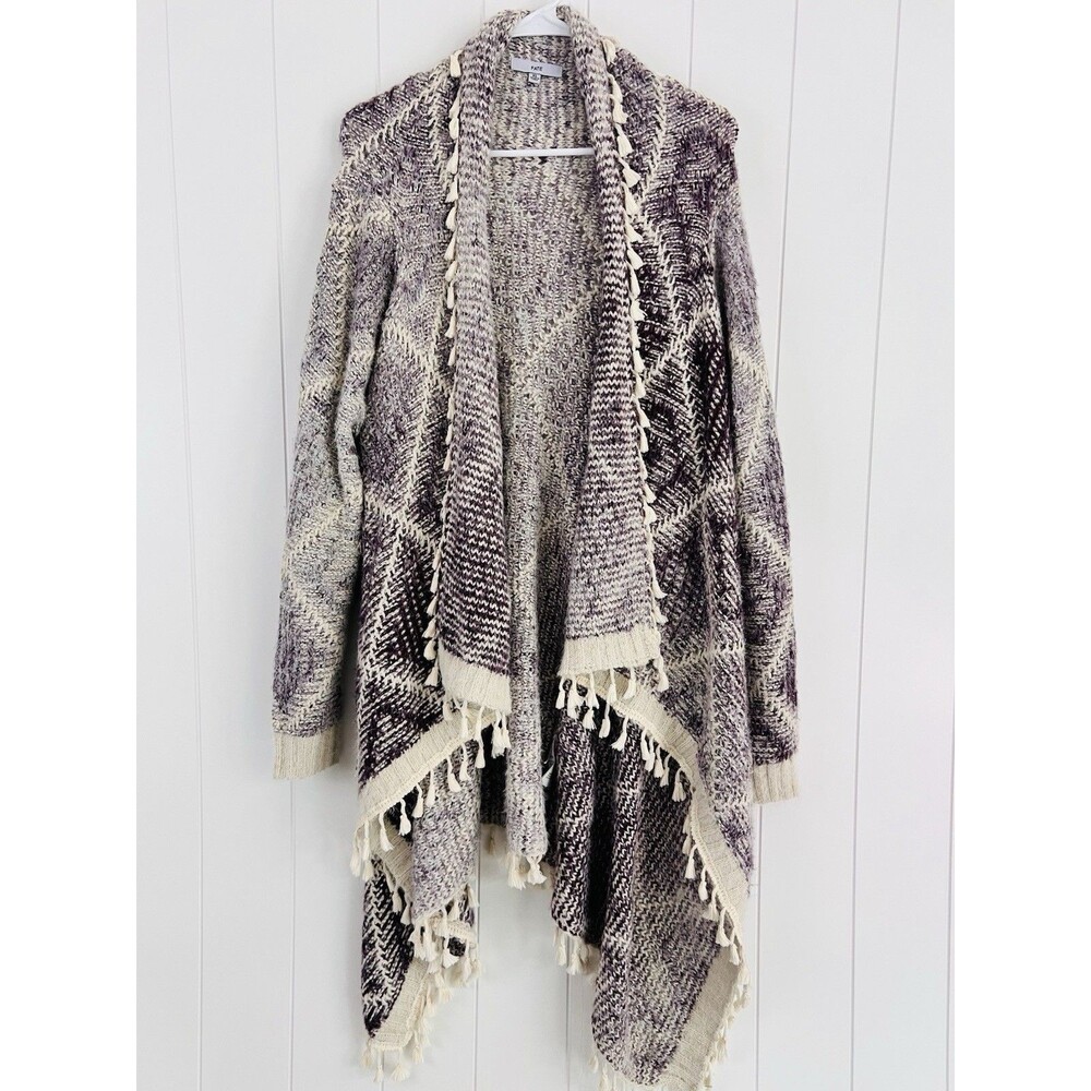 Fate Purple & Cream Super Soft Cozy Long Fringed Cardigan Sweater Boho Size XL